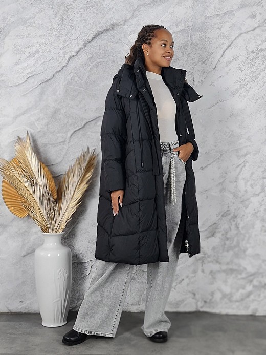 Пуховик Please длинный черный