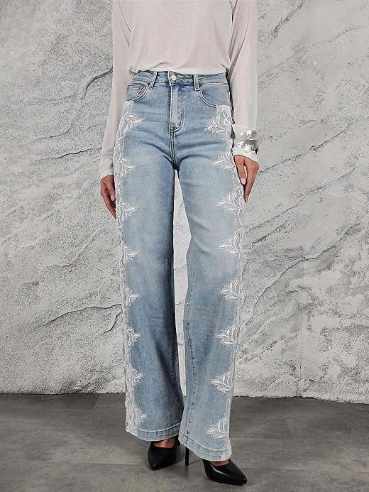 Джинсы FLEXMODA с вышивкой на бокам голубые