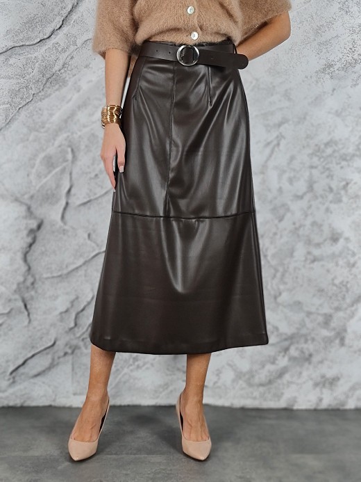 Юбка Imperial экокожа с ремнем шоколад