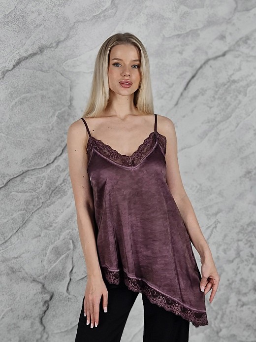 Топ WI&CO удлиненный с кружевом винный