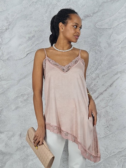 Топ WI&CO удлиненный с кружевом пудра