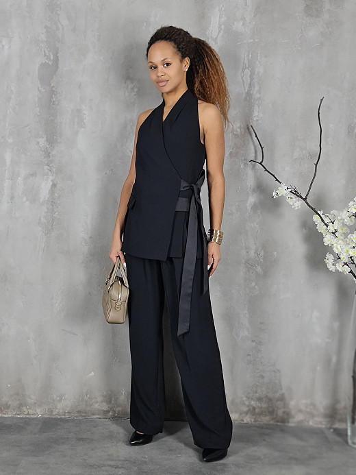 Костюм Imperial жилет и брюки с атласным поясом черный