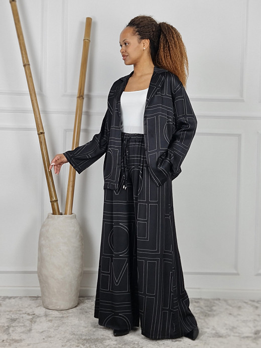 Костюм CLOTHÉ атласный рубашка и брюки с принтом черный