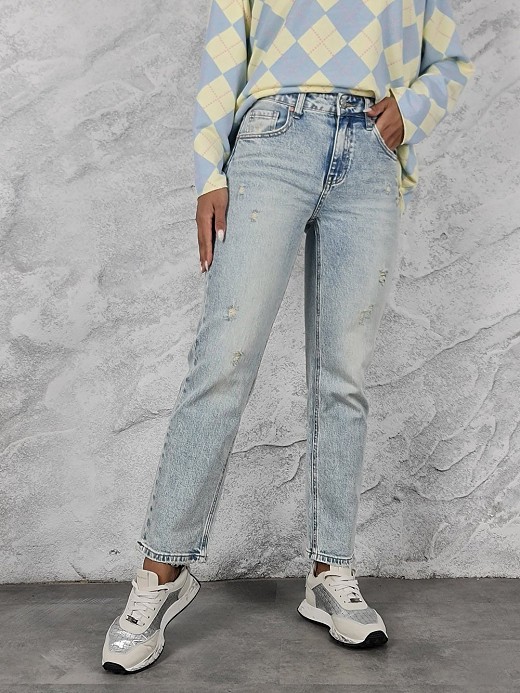 Джинсы Miss Bonbon с потертостями голубые 