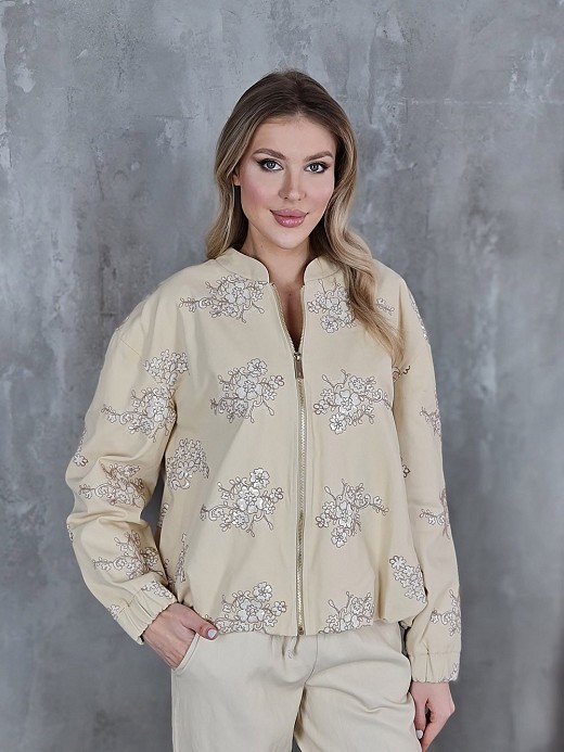 Бомбер Atelier Emi с вышивкой цветы бежевый
