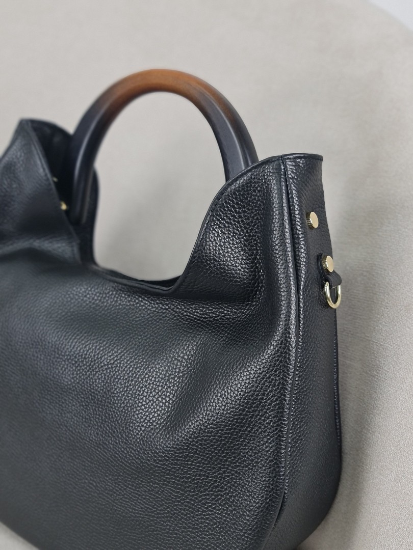 Сумка My Little Italy натуральная кожа с деревянной ручкой черная, фотография №2