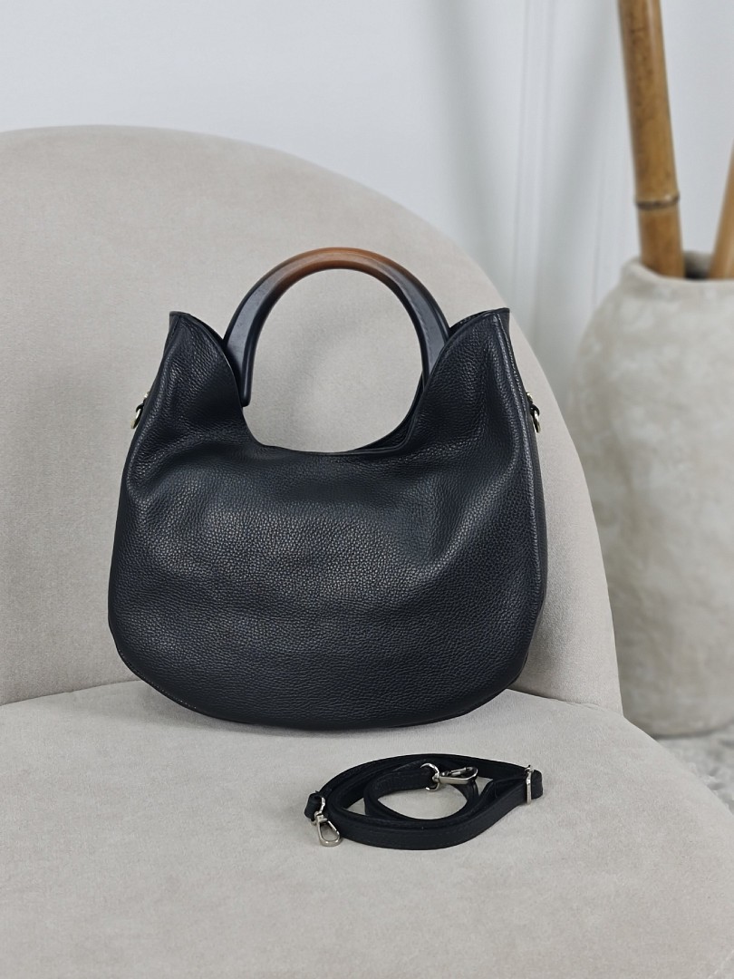 Сумка My Little Italy натуральная кожа с деревянной ручкой черная, фотография №3