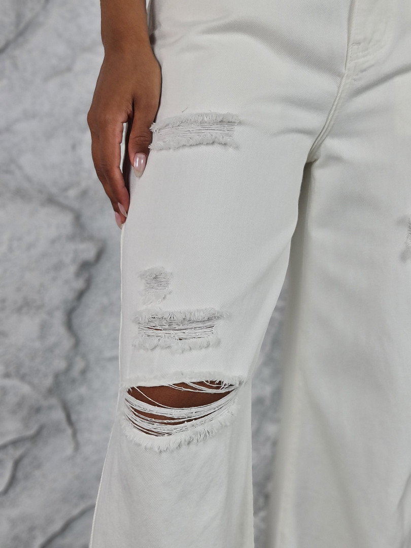 Джинсы Palazzo Pants с рваными вставками белые, фотография №4