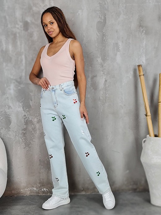 Джинсы Barbara Alvisi с принтом вишенки голубые