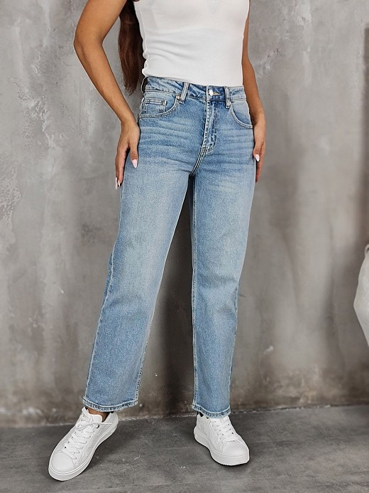 Джинсы Miss Bonbon с узором складки голубые