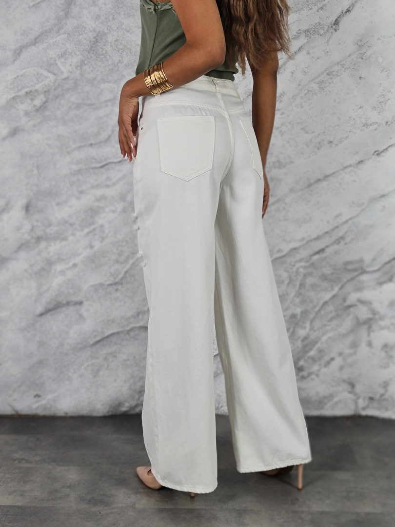 Джинсы Palazzo Pants с рваными вставками белые, фотография №3