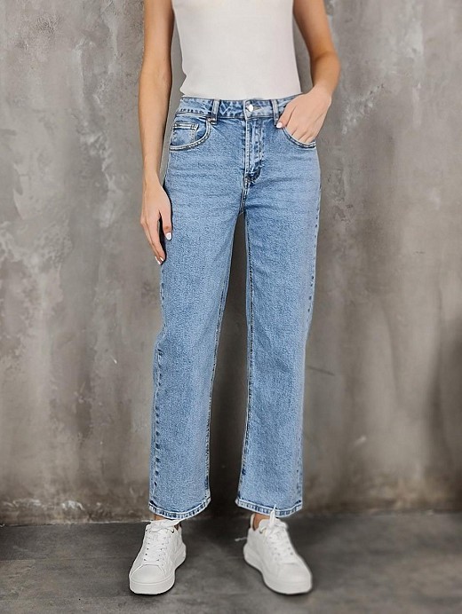 Джинсы Miss Bonbon с узором складки синие